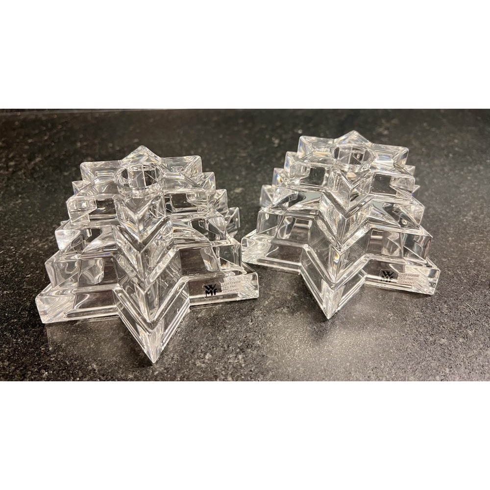 Vintage WMF Germany Lead Crystal Star Shaped Tapered Candle Holder‎ MCM Deco (2) - Picture 2 of 7